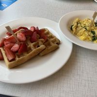 waffles and just egg with spinach and vegan chz:-) at Anna's House in Ann Arbor