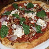 Kite Hill Vegan Cheese Pizza with basil, onion, roasted bell peppers, cauliflower, and Kite Hill Ricotta! 😍 at Market Tavern in Dublin