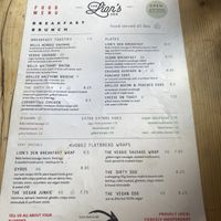 Menu as of 15/08/2023  at Lion's Den in Haslemere