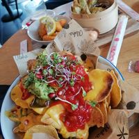 Nachos + vegan shrimps + green gyozas at Aloha in Leiden
