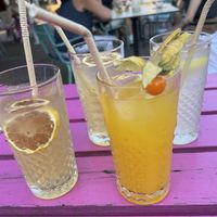 Homemade flavored lemonades - very tasty,  you can choose fizzy or flat.  Loved the fizzy one.  at Aloha in Leiden