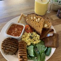 Full breakfast and passion shoot smoothie  at Chapter One Coffee Shop in Edinburgh