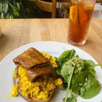Sourdough tofu scramble with bacon  at Chapter One Coffee Shop in Edinburgh