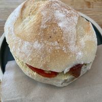 Bacon and potato scone breakfast roll   at Chapter One Coffee Shop in Edinburgh