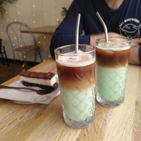 Iced pistachio lattes at Chapter One Coffee Shop in Edinburgh