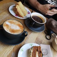 Carrot cake, chai, biscoff cake at Chapter One Coffee Shop in Edinburgh