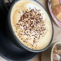 Cappuccino ☕️ (they don’t serve cow milk at all!)  at Chapter One Coffee Shop in Edinburgh