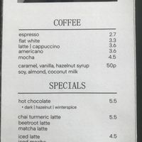 Menu 2024  at Chapter One Coffee Shop in Edinburgh