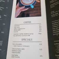 Coffee menu at Chapter One Coffee Shop in Edinburgh