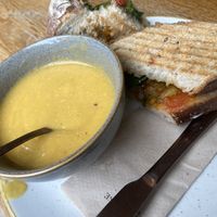 Wow Falafel and mango toasted sandwich with lentil soup delicious   at Chapter One Coffee Shop in Edinburgh