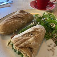 Pesto and mozzarella baguette  at Chapter One Coffee Shop in Edinburgh