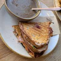 Brie bacon cranberry Sandwich & mushroom soup combo at Chapter One Coffee Shop in Edinburgh