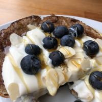 French toast with yoghurt almonds & blueberries at Chapter One Coffee Shop in Edinburgh