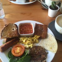 Full English and large oat lattes at Chapter One Coffee Shop in Edinburgh