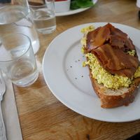 Sourdough witch scrambled tofu and "bacon" at Chapter One Coffee Shop in Edinburgh