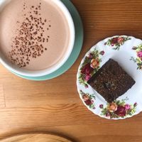 Hot Chocolate and salted caramel brownie  at Chapter One Coffee Shop in Edinburgh