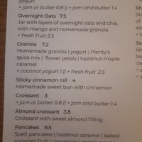 Menu at Plenty in The Hague