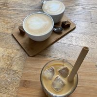 Two cappuccinos and one iced coffee  at Plenty in The Hague