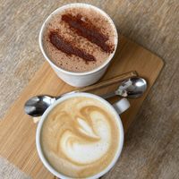 Cappuccino and a pumpkin spice choco latte  at Plenty in The Hague