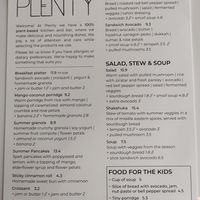 Menu as of early June 2023 at Plenty in The Hague