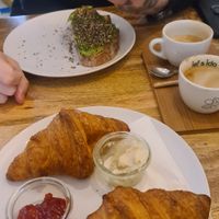 2 croissants w/ jam + butter
1 avocado sandwich
2 cappuccinos  at Plenty in The Hague