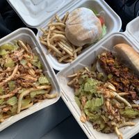 animal style fries / chopped cheese / buffalo chicken sandwich   at Mark of the Beastro in Salt Lake City