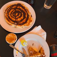 French toast and pancakes with chocolate sauce and peanut butter   at Mark of the Beastro in Salt Lake City