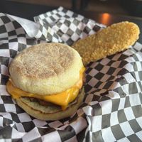 Breakfast sandwich and hash brown   at Mark of the Beastro in Salt Lake City