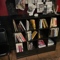 Large bookshelve at Mark of the Beastro in Salt Lake City