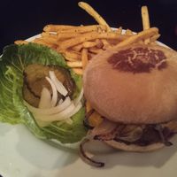 Burger with grilled onions & Xtra crispy fries , 🤤 at Mark of the Beastro in Salt Lake City