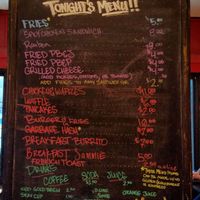 Menu, as of April 2019. You have to walk halfway into the restaurant and turn around before you can see it. at Mark of the Beastro in Salt Lake City