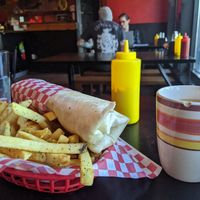 Breakfast burrito and fries at Mark of the Beastro in Salt Lake City