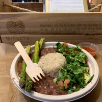 I love the frijoles bowl with a side of hot sauce!  at MyRoots in Miami