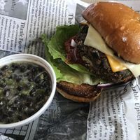 Vegan black bean burger and black bean salad at Downtown Deli & Donuts in Spartanburg