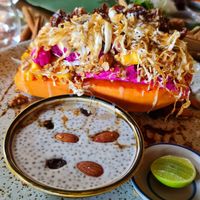 The colour the papaya with the topping and chia pudding at Way Nam in Koh Phangan