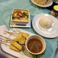 Tofu satay and red curry.  at Phen's Restaurant in Phuket