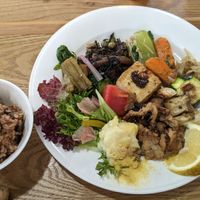 Mixed plate and rice at Shoji Cafe Sora in Takamatsu