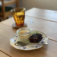 Deserts consists of pudding and chocolate cake. Super tasty (200¥) at Shoji Cafe Sora in Takamatsu