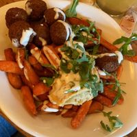 Falafel and hummus poutine with sweet potato fries (~11€)  at Cafe Del Sol in Marl