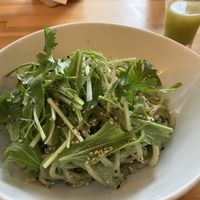 Genovege spaghetti with coriander topping  at VegeHolic in Tokyo