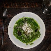 THIRD COURSE -

kale spaghetti, spicy kale sausage, lollipop kale, idiazabal
was good but not my favorite at Dirt Candy in New York City