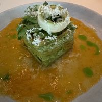 Asparagus lasagna with vegan pecorino  at Dirt Candy in New York City