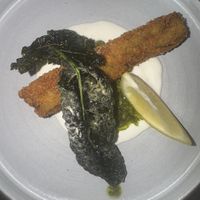 “Fish n chips” inspired kale  at Dirt Candy in New York City