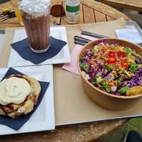 Their chocolate milshake, cinamon roll and Lord of the Fries (loaded fries) at Vegan Heroes in Eindhoven