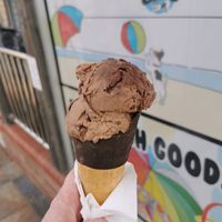 Marshfields chocolate ice cream & choc waffle cone. at Ice N Cold in Brean