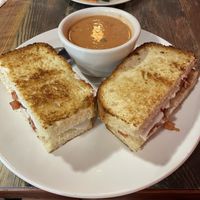 Bruschetta grilled cheese and tomato soup (coconut base)  at High Note Cafe in Boise