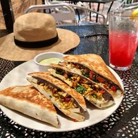Brunch quesadilla and raspberry mint lemonade at High Note Cafe in Boise