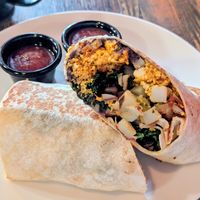Breakfast Burrito with extra red salsa at High Note Cafe in Boise