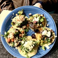 Black Bean, “Chik’n”, and Habanero Hominy Street Tacos at High Note Cafe in Boise