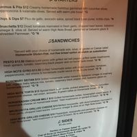 One page of menu  at High Note Cafe in Boise